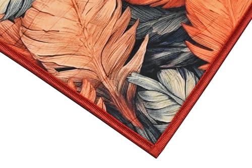 Image of Digital Printed Bathmat Set of 2 | Anti-Skid Mess Backing | Large & Small Combo | Water Absorbent, Quick Dry, Soft Floor Mat for Bathroom & Home Color - Floral Printed Orange and Grey
