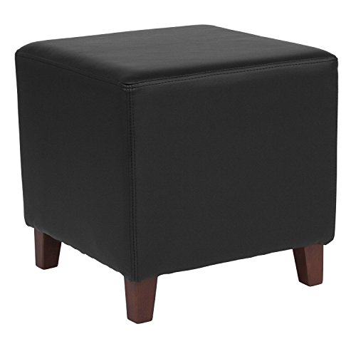 Flash Furniture Ascalon Upholstered Ottoman Pouf in Black LeatherSoft