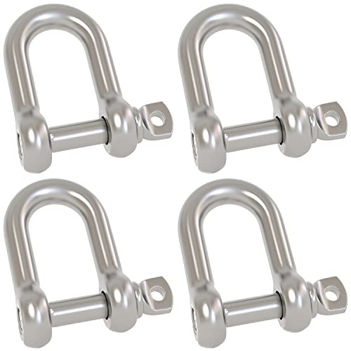 4 Pcs 5 16 Inch 8mm Screw Pin Anchor Shackle 304 Stainless Steel D Ring Shackle for Wirerope Lifting, Ship Anchor, Rope Bracelets Or Construction, Vehicle