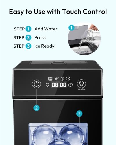 Image of EUHOMY 2.4 inch Clear Ice Ball Maker Countertop, 2Pcs in 60Mins, 48Pcs /Day, Timer, Self-Cleaning Round Ice Cube Maker with Crystal Clear Ice, Sphere Ice Maker Machine for Whiskey & Bourbon