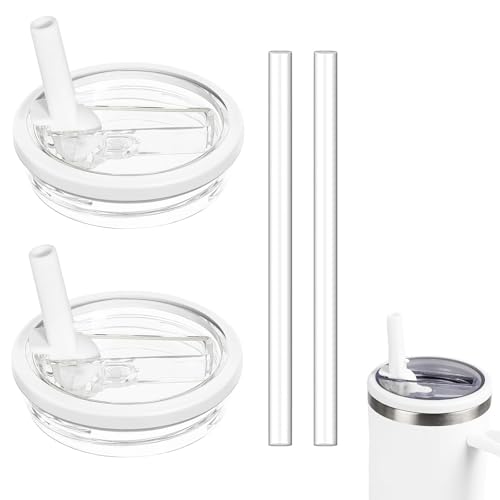 2 Pack 30 oz Replacement Tumbler Flip Straw Lid fit for Stanley Quencher Leak Proof Lid Replacement for 30 OZ Stanley-H2.0 FlowState Tumbler Spill Proof Reusable Lid (White)