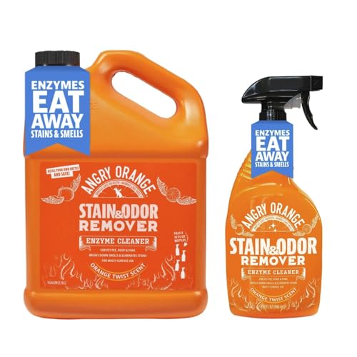 ANGRY ORANGE Enzyme Cleaner Bundle – 32oz Spray + 1 Gallon Refill, Pet Stain & Odor Remover, Citrus Scent