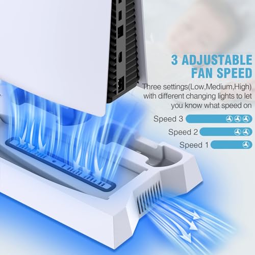 Image of Stand for PS5 Consoles Models, Pa5 Cooling Station for Original with 2 Controller Charging Station, 3 Level Quiet Cooling Fan