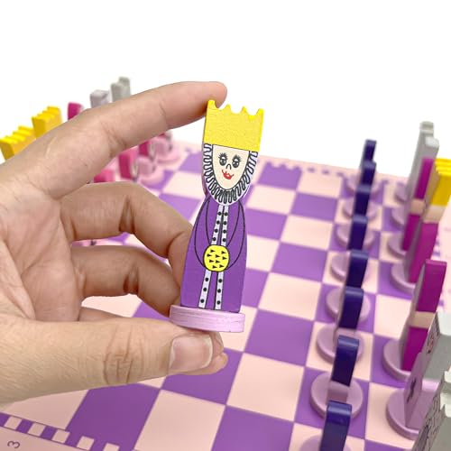 Set de Ajedrez rosa de madera con tablero educativo miniatura 5