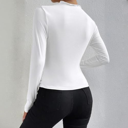 Kxydlww Langarm-T-Shirt für Damen mit Ausschnitt, Langarm-T-Shirt mit Rundhalsausschnitt mit klassischer Passform, sexy T-Shirt Y2K Langarmshirt Crop Top Elegante Slim Fit Tops, Weiß, Small