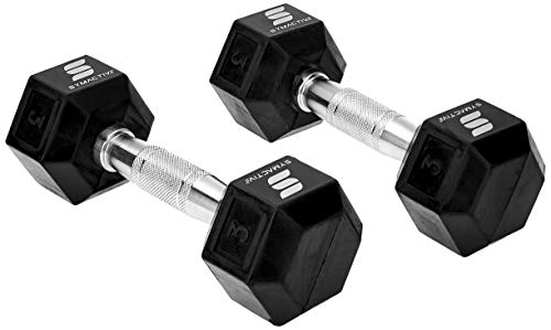 Amazon Brand – Symactive Rubber Coated Hex Dumbbells, Set of 2, 3 Kg, Black