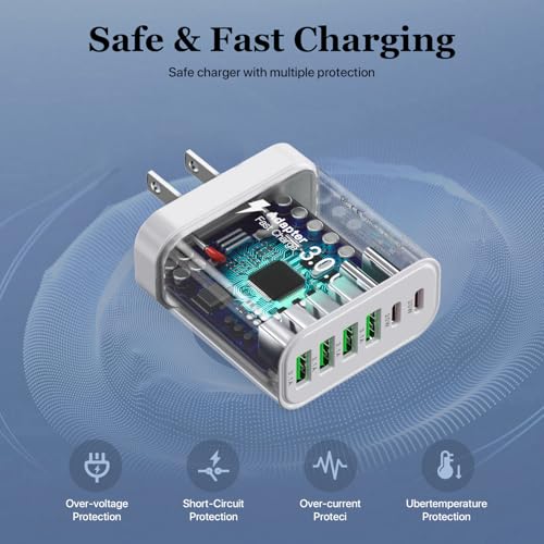 Image of USB Wall Charger Block, 70W 6-Port( 2USBC+4USBA) Fast Charging Block, USBC Multiport Wall Plug for iPhone 17 /16 /15 /14 /13 /12, Samsung S25 /S24 /S23,Universal Power Adapter