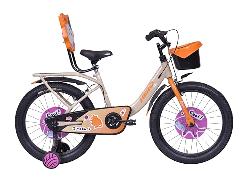 Image of Hero Kitty 16T Single Speed Bicycle for Kids with Training Wheels | Brown | Rigid | Caliper Brake | 10.5 inch Steel Frame | Rider Height : 3ft 6 inch - 3ft 11 inch | 85% Pre-Assembled(Ready to Ride in 5 Mins)