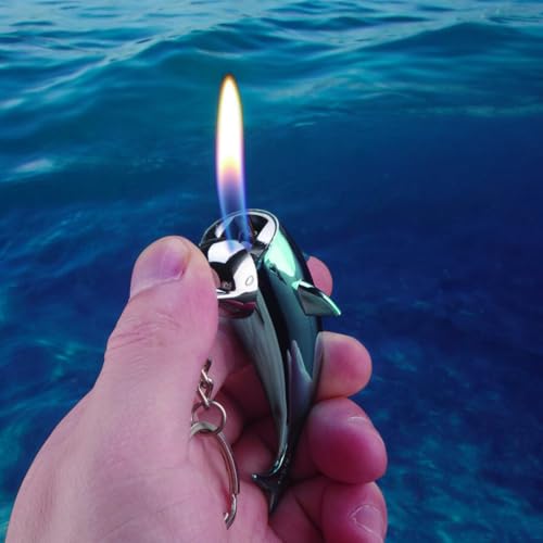Encendedor creativo de delfín metálico rellenable azul miniatura 3