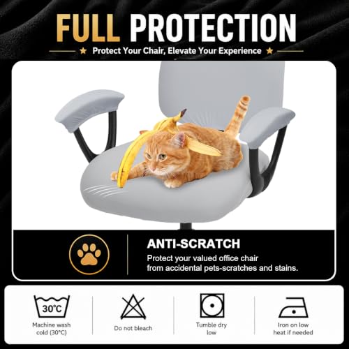 Image of Separate Split Office Chair Seat Covers with Armrest Covers - Universal Stretch Computer Chair Slipcover - Washable Rotating Backrest Coverings & Cushion Protectors for Dogs, Cats, Pets