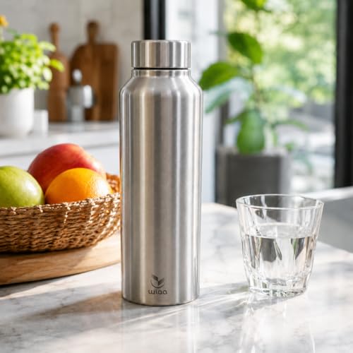 Image of Stainless Steel Water Bottle 1 Litre | Single Wall, Leak Proof Fridge Bottle with Wide Mouth | Office, Gym, School, Travel & Home (CLASSIC | 3PC SET)