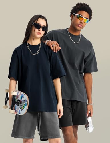 Image of Ogfao Mens Oversized T-Shirts Heavyweight Unisex Cotton T Shirts Baggy Loose Fit Basic Tees Plain Tshirts
