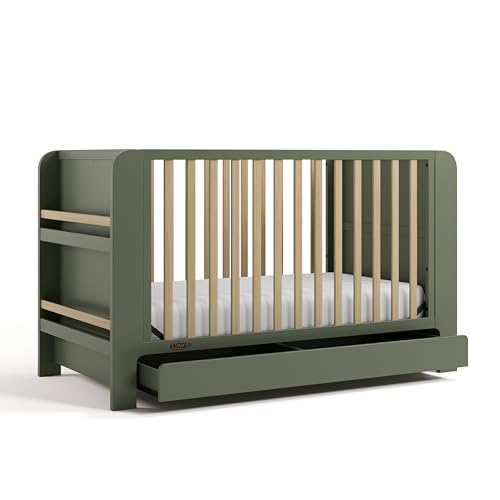 Graco Read-with-Me 4-in-1 Convertible Crib with Drawer (Olive with Driftwood) - GREENGUARD Gold...