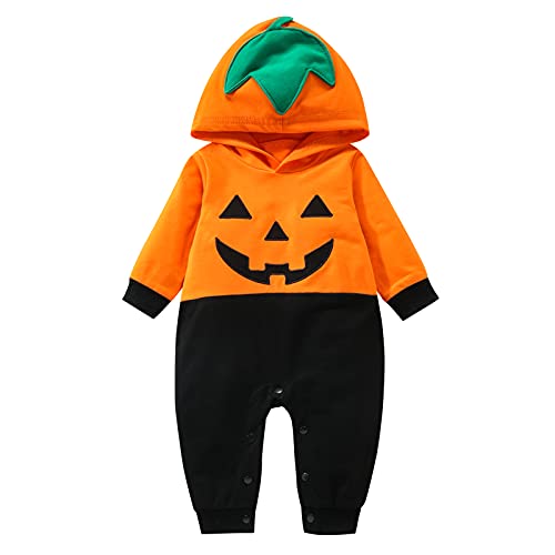 Thorn Tree Newborn Baby Boy Girl Long Sleeve Hoodies Romper Funny Pattern Printing Jumpsuit Infant Orange Halloween Outfits Fall (Halloween Suit,6-12 Months)