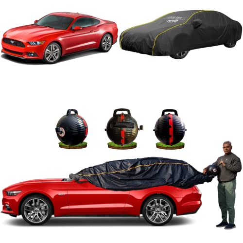 Image of CARBLAZER Portable & Semi-Automatic Full Body Car Covers: Heavy Duty Device| Anti-Theft| Dust & Scratch Proof | Water & Wind Resistant|Custom Fit| Dual-Side Cover, Compatible for Ford Mustang