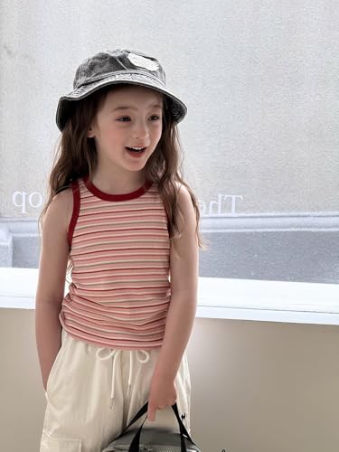 Image of BINIDUCKLING Toddler Tank Top Girls Summer Cute Striped Sleeveless Top 24 Months-8 Years