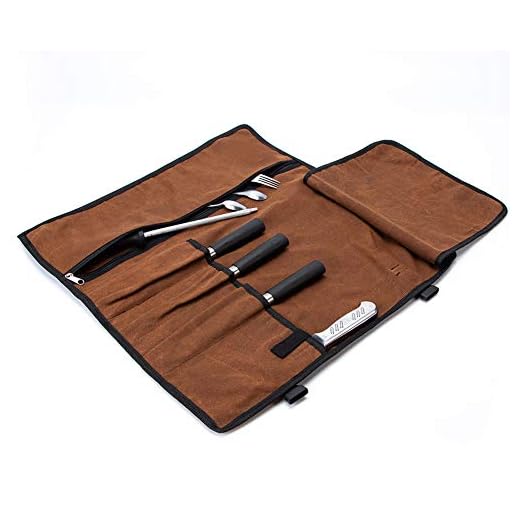 Chef’s Knife Roll, 5 Pockets Knife Bag,Waxed Canvas Roll Up Culinary Bag,Professional Cutlery Storage Case, Portable Knife Tool Roll Bag, Multi-Purpose Knife Cover For Cooking, Camping (Brown)