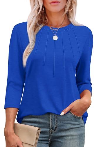 XIEERDUO Womens Tunic Tops Dressy Casual Round Neck Work Blouses Long Sleeve Shirts for Women Fall Clothes Blue M