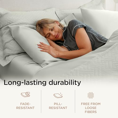 Image of Threadmill 100% Cotton Sheets for Cal King Size Bed - 600 Thread Count Cal King Bed Sheets Set with 16 inch Deep Pocket - Sateen Weave 4-Piece Bedding Set with Cooling Effect, Light Grey