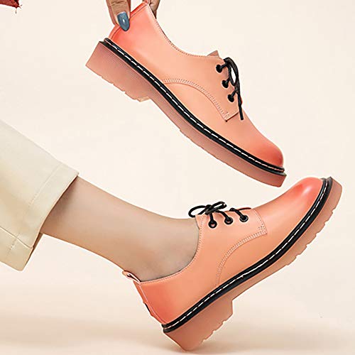 Odema sapato feminino retrô com cadarço Oxford bico redondo plataforma, rosa, 4.5