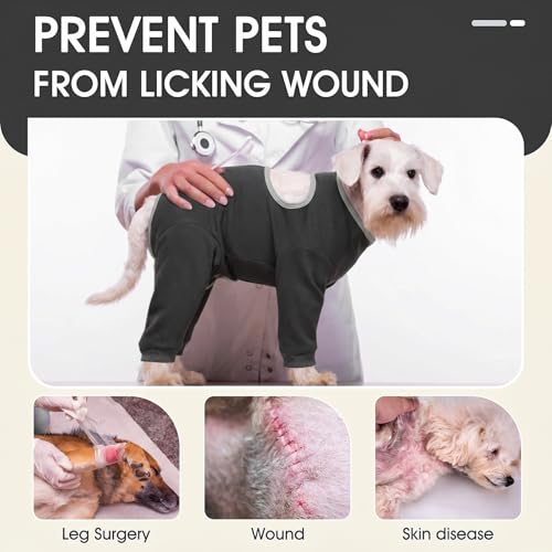 Image of IDOMIK Dog Recovery Suit After Surgery,Long Sleeve Dog Surgical Onesie for Surgery,Soft Breathable Pet Pajamas Anti Shedding,Adjustable Bodysuit Prevent Licking Wound,Cone Collar Alternative,Gray,3XL