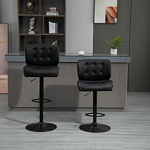 Image of HOMCOM Bar Height Bar Stools Set of 2 with Adjustable Seat, Adjustable Swivel Barstools with Thick Padded Cushion and Metal Footrest for Home Bar, Black