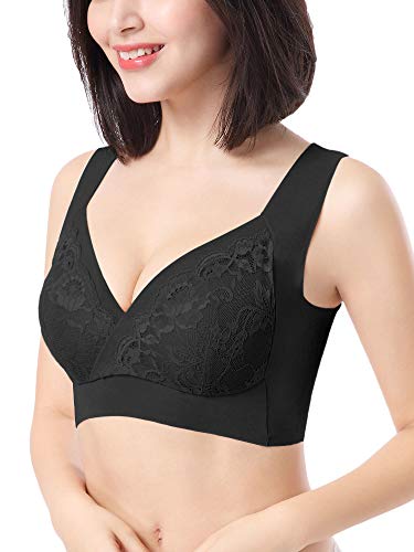Intimate Portal Women Moda-Kozy Wirefree Padded Bralette Plunge Sleep Soft Bra Black 4L