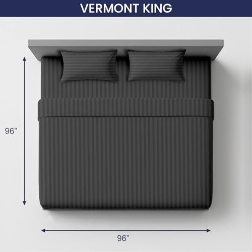 Image of SGI bedding 96 inch W x96 L 4Pc Vermont King Sheet Set 100% Egyptian Cotton - 600 Thread Count, Fits 18 inch Deep Pocket - Soft Breathable Oversized Sheets, for Extra Large Beds - Dark Gray Stripe