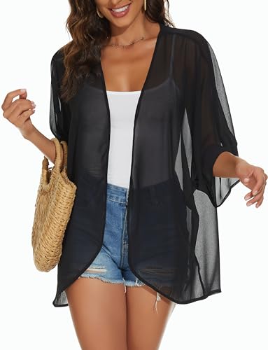 Womens Kimono Cardigans Beach Cover ups Swimwear Puff Sleeve Loos...