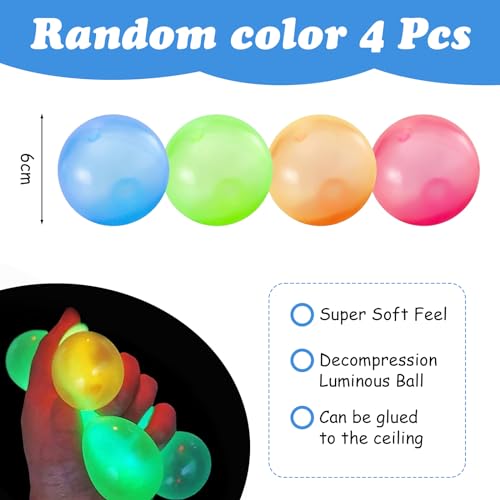 Roinaid 6 Stück Stressball klebriger Zielball,Leuchtend Antistressball,Luminous Sticky Ball,Antistressball Kinder,Quetschball,6cm Sticky Balls Anti Stress Spielzeug für Erwachsene Kinder