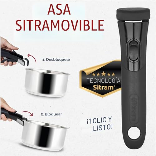 Miniatura 3 de Sitram 713511 Juego Premium De 3 Cazos Inox Ø16 18 20 Cm Con Mango Extraíble Sitramovible Acero Inoxidable Triple Capa Difusión Uniforme Todos Los Fuegos Incluida Inducción