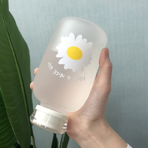 480Ml Milk Juice Cute Water Bottle With Scale 2 Lids Little Daisy Matte Portable Transparent Water Cup Glass Bottles Creative Handy Cup (Transparent 6 Flowers) #TOP2