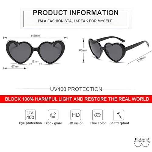 Heart Sunglasses for Women Vintage Love Eyeglasses Fashion Mirror Heart Shaped Sunglasses UV400 Protection (Black/Gray)2