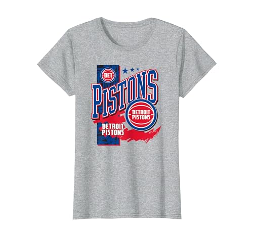 NBA Official Detroit Pistons Barred Player T-Shirt, Women, Heather Grey, Small