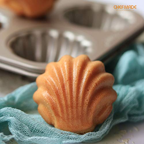 Chefmade Madeleine Mold Cake Pan, 6-Cavity Non-Stick Spherical Shell Madeline Bakeware For Oven Baking (Champagne Gold) #TOP2
