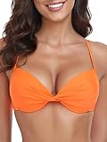 RELLECIGA Women's Orange Push Up Bikini Top Twist Front Underwire Bathing Suit Size Medium
