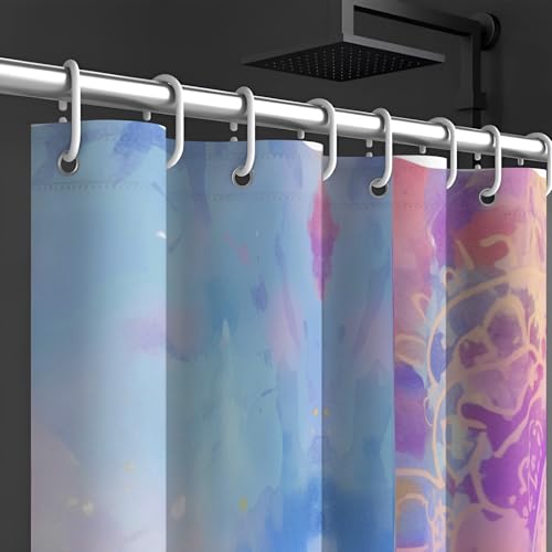 Rideau de douche mandala aquarelle 240x200 cm lavable en polyester imperméable - 4