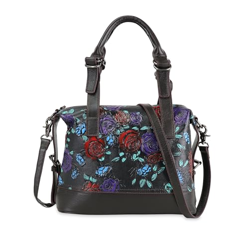 Image of Purse and Handbags for Women Leather Shoulder Tote Handle Medium Satchel Vintage Embossing Rose (Colorful)