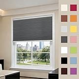 Fenster Plissee 26 x 240 cm Lichtschutz, Lichtundurchlässig, Sicht- Und Sonnenschutz, mit Klemmfix, Thermo Plissee Verdunkelung für Fenster Und Tür, Grau