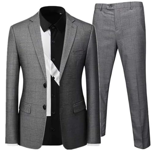Men's Plaid Suit Two Buttons Checked Jacket Pants Formal Business Dress Tuxedos