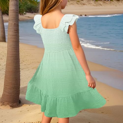 Little Girls Summer Dresses Kids Cute Double Layer Ruffle Sleeve Smocked Flowy Dress Tween Girl Elegant Midi Boho Sun Dresses2