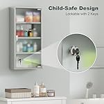 HOMCOM Wall Mounted Medicine Cabinet, Locking Wall Cabinet with 4 Tier Shelves, Stainless Steel Frame and Glass Door, Lockable with 2 Keys, Silver, 12" x 24" - Image 5