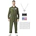 JoeRita Pilot Jumpsuit Men Air Force Flight Outfit Fighter Costume Flight Suit Halloween Cosplay with Accessories DIY Patches (M)