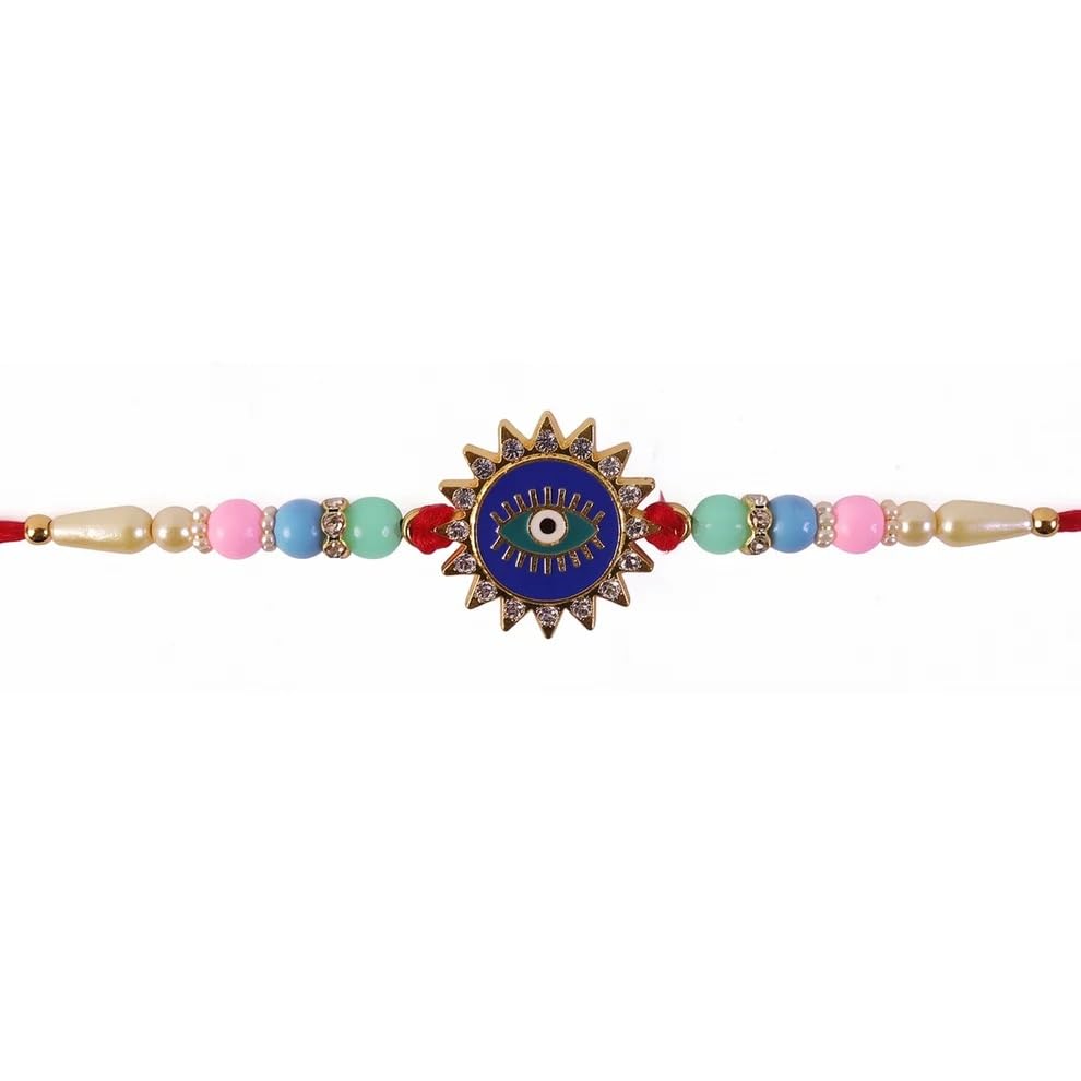 Evil Eye Rakhi with Multicolour Beads and Crystal Embellishments-image-13