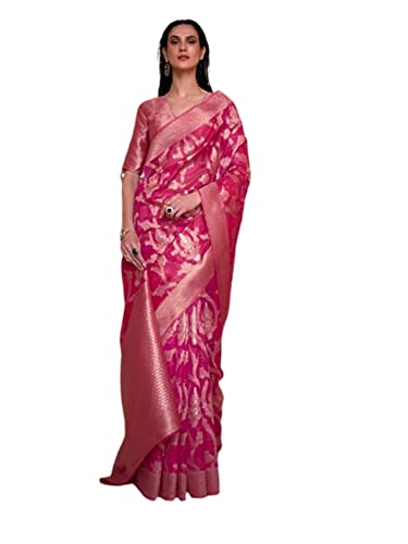 Sari indien en organza rose Un stitch 8526, tenue traditionnelle pour femme