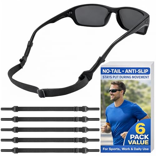 Discount Parts Direct No-Tail Glasses Strap 6 Pack – Adjustable Anti-Slip Eyeglasses & Sunglasses...