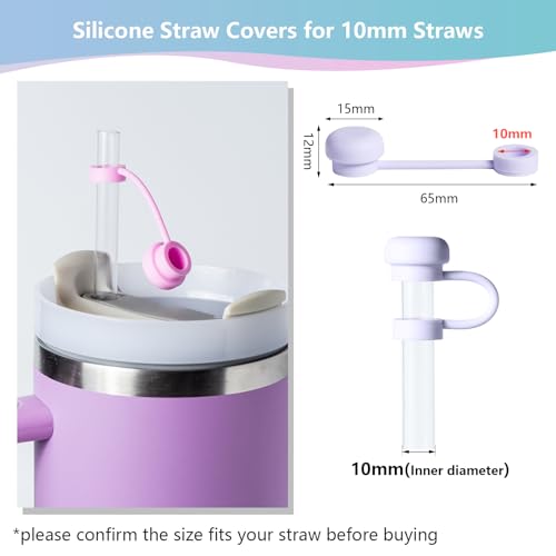 4Pcs Silicone Straw Tips Cover for Stanley Cup with Handle,10mm Silicone Straw Covers for Stanley 40oz & 30oz Tumbler Cup Accessories, Reusable Drinking Straw Tips Lids