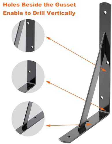 LuckIn 12-Pack Heavy Duty Shelf Bracket 8 Inch, Wall Fit for 8 10 Inch Floating Shelves, L Brackets with 90 Degree Triangle, 250 LBS Max Load, Mounting Hardware Included, Black - Image 4