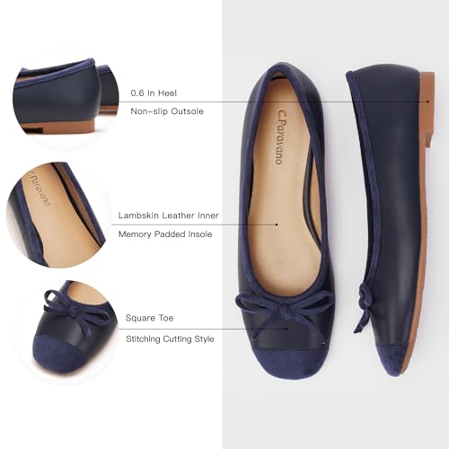 Image of C.Paravano Ballet Flats | Square Toe Shoes | Bow Slip Ons | Ballet Shoes for Women | Dressy Flats for Women
