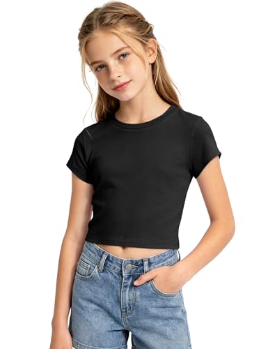Amazon.com: Auranso Girls Crop Tops Summer Short Sleeve Round Neck